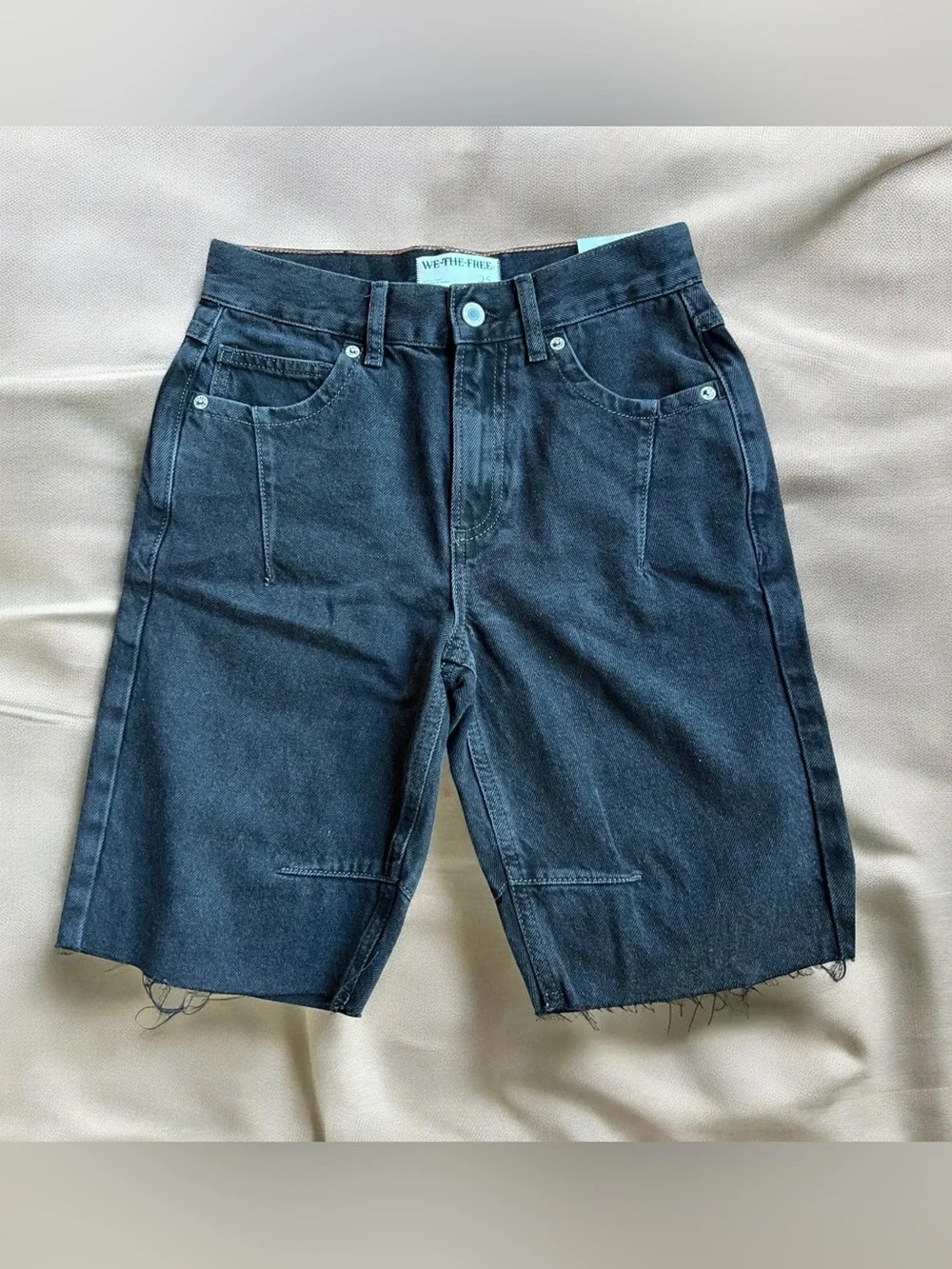 NWOT Free People We The Free Ghost Town High Rise Long Denim Shorts Size 25
